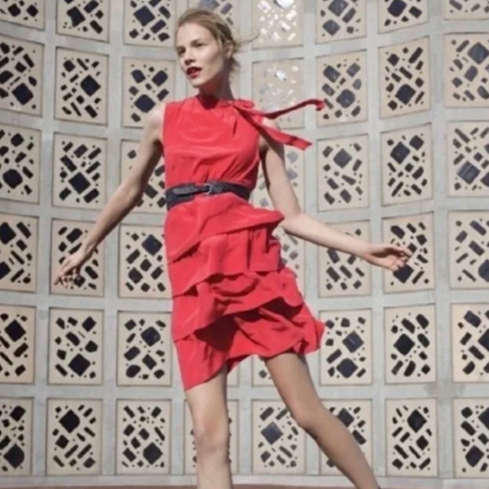 Anthropologie Girl From Savoy Red Silk Oska Dress